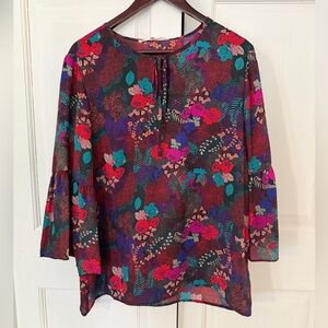 Violet & Claire Red and Purple Floral Blouse with Bell Sleeves